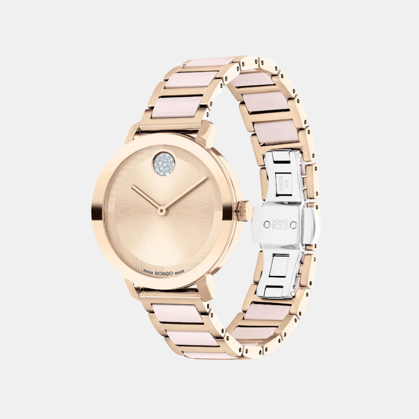 Movado Bold Evolution Women Quartz Gold Dial Analog Stainless Steel Watch 3601237