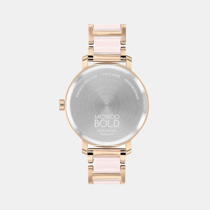 Movado Bold Evolution Women Quartz Gold Dial Analog Stainless Steel Watch 3601237