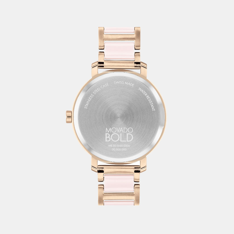 Movado Bold Evolution Women Quartz Gold Dial Analog Stainless Steel Watch 3601237