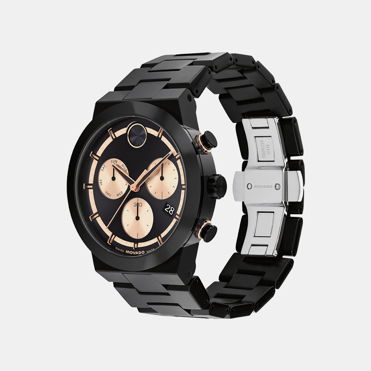 Movado Bold Fusion Men Quartz Black Dial Chronograph Stainless Steel Watch 3601282