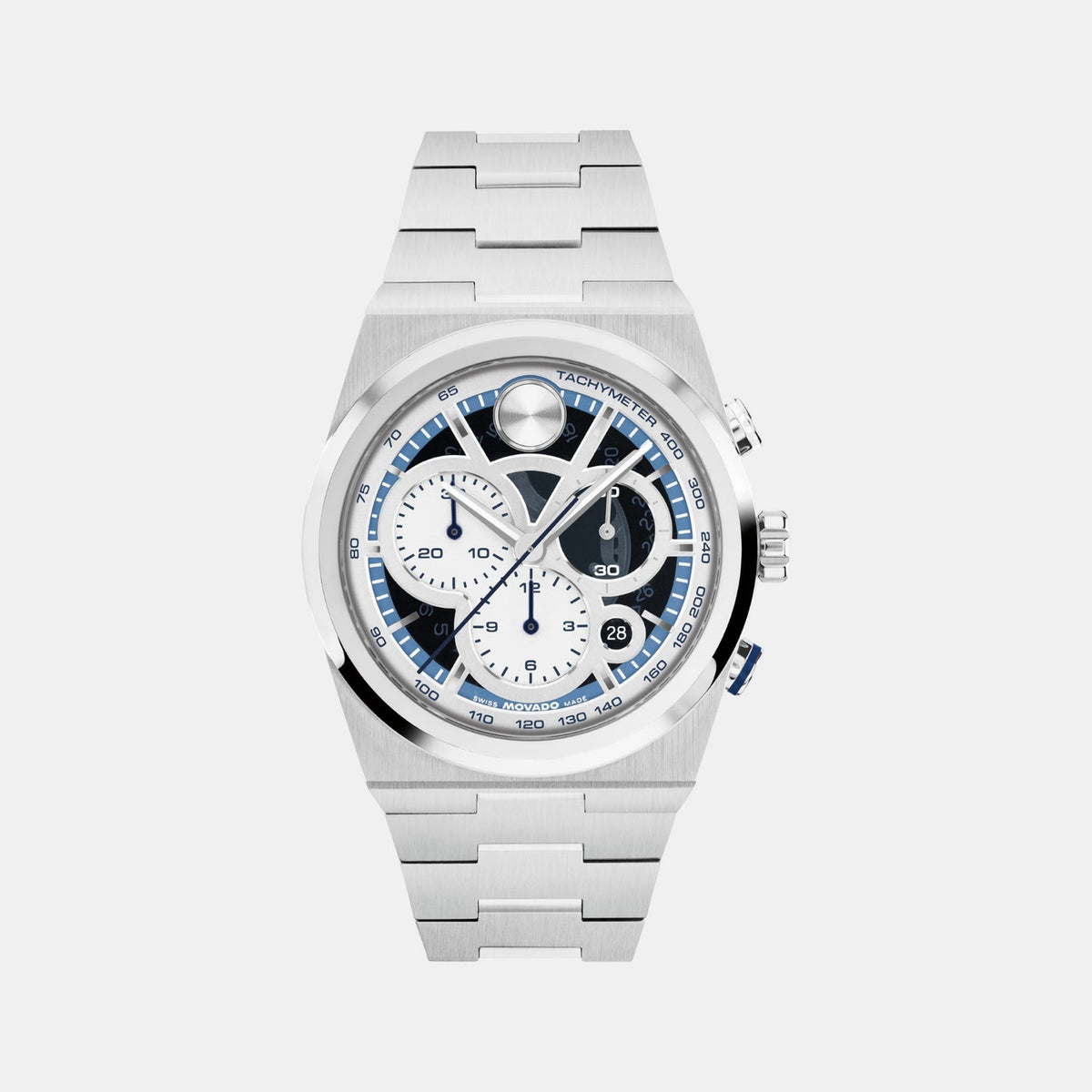 Movado Bold Quest Men Quartz Silver Dial Chronograph Stainless Steel Watch 3601304