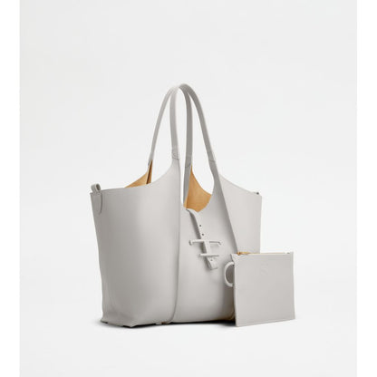 Tods T Timeless Shopping Bag In Leather Small Grey