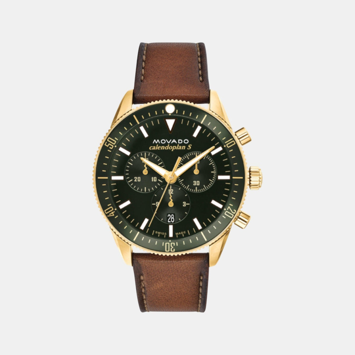 Movado Heritage Calendoplan S Men Quartz Green Dial Chronograph Stainless Steel Watch 3650122