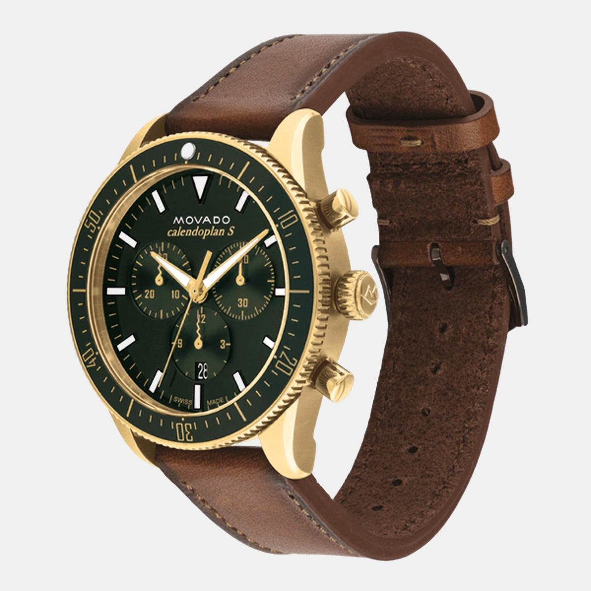 Movado Heritage Calendoplan S Men Quartz Green Dial Chronograph Stainless Steel Watch 3650122