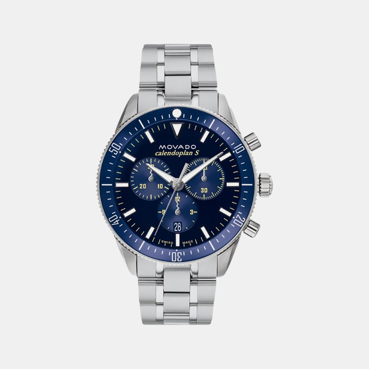 Movado Heritage Calendoplan S Men Quartz Blue Dial Chronograph Stainless Steel Watch 3650124