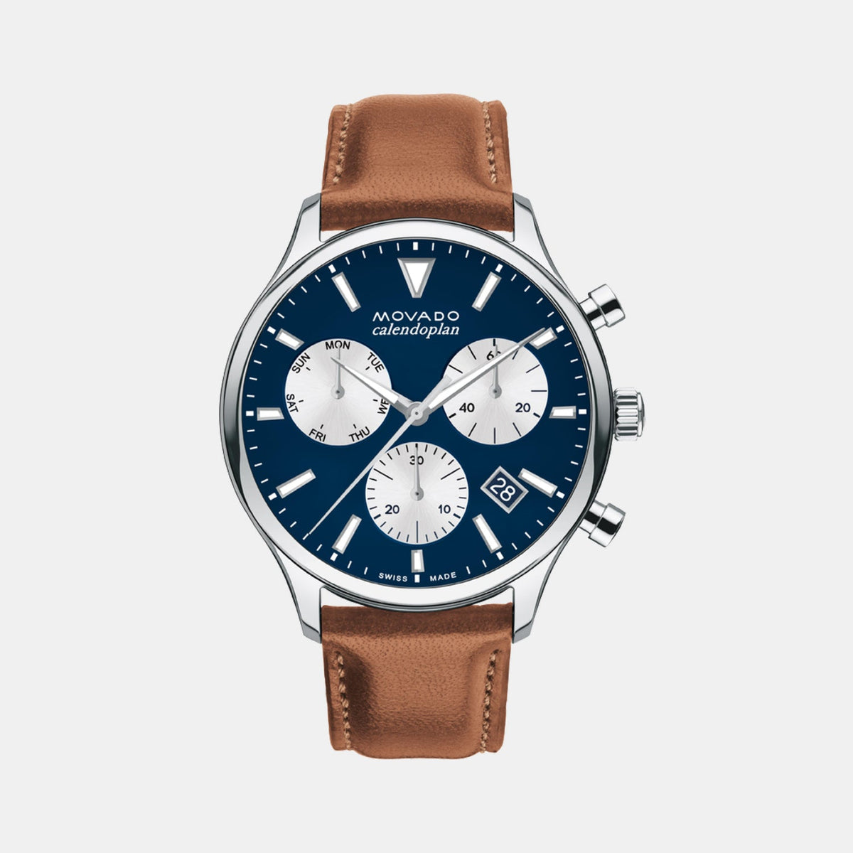 Movado Heritage Calendoplan Men Quartz Blue Dial Chronograph Stainless Steel Watch 3650161