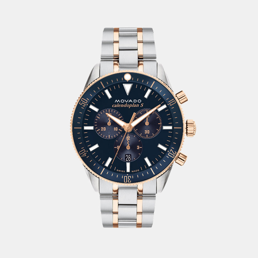 Movado Heritage Calendoplan S Men Quartz Blue Dial Chronograph Stainless Steel Watch 3650183