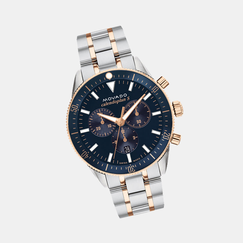 Movado Heritage Calendoplan S Men Quartz Blue Dial Chronograph Stainless Steel Watch 3650183