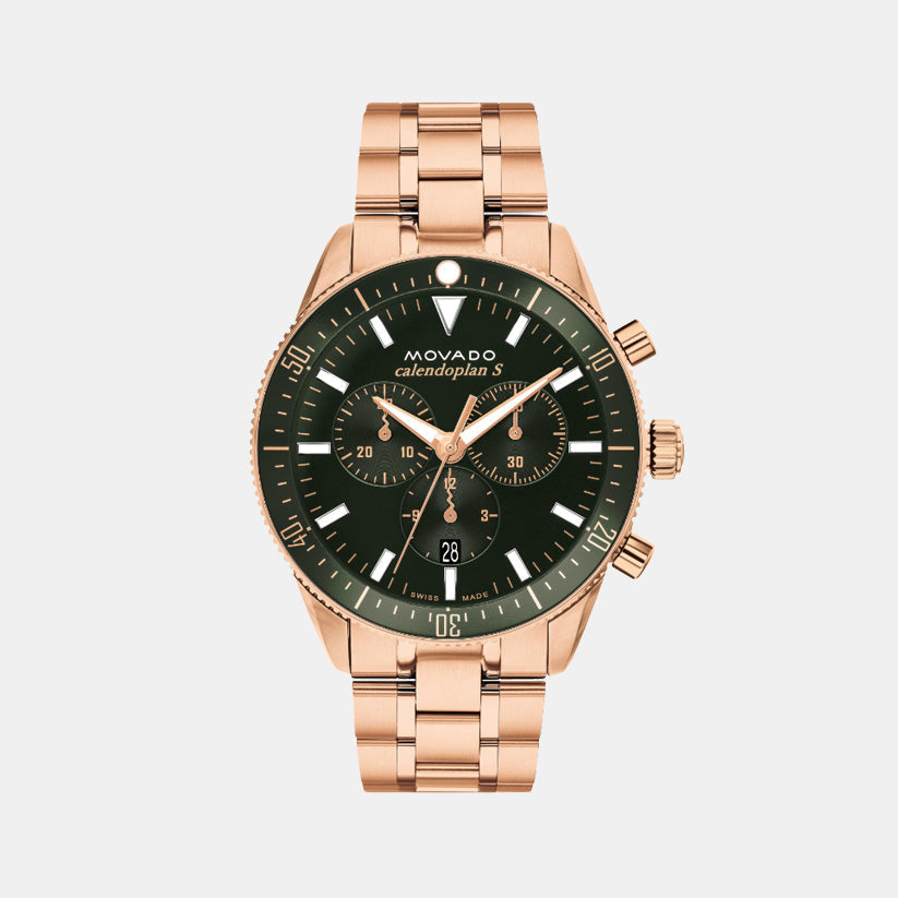 Movado Heritage Calendoplan S Men Quartz Green Dial Chronograph Stainless Steel Watch 3650184