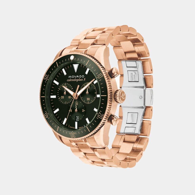 Movado Heritage Calendoplan S Men Quartz Green Dial Chronograph Stainless Steel Watch 3650184