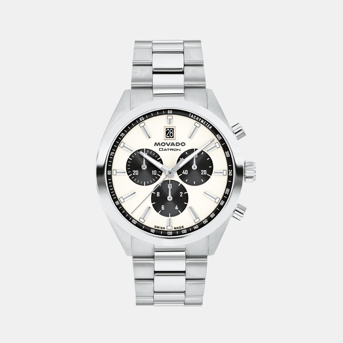 Movado Heritage Datron Men Quartz Ivory Dial Chronograph Stainless Steel Watch 3650197