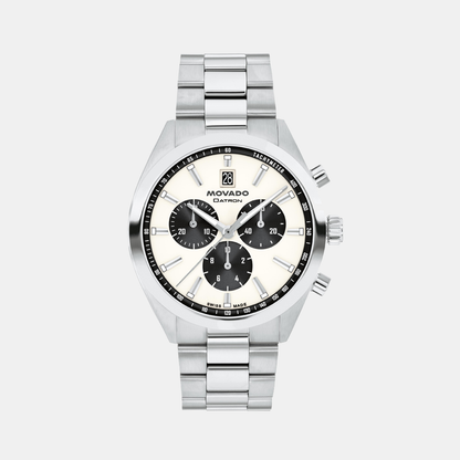 Movado Heritage Datron Men Quartz Ivory Dial Chronograph Stainless Steel Watch 3650197