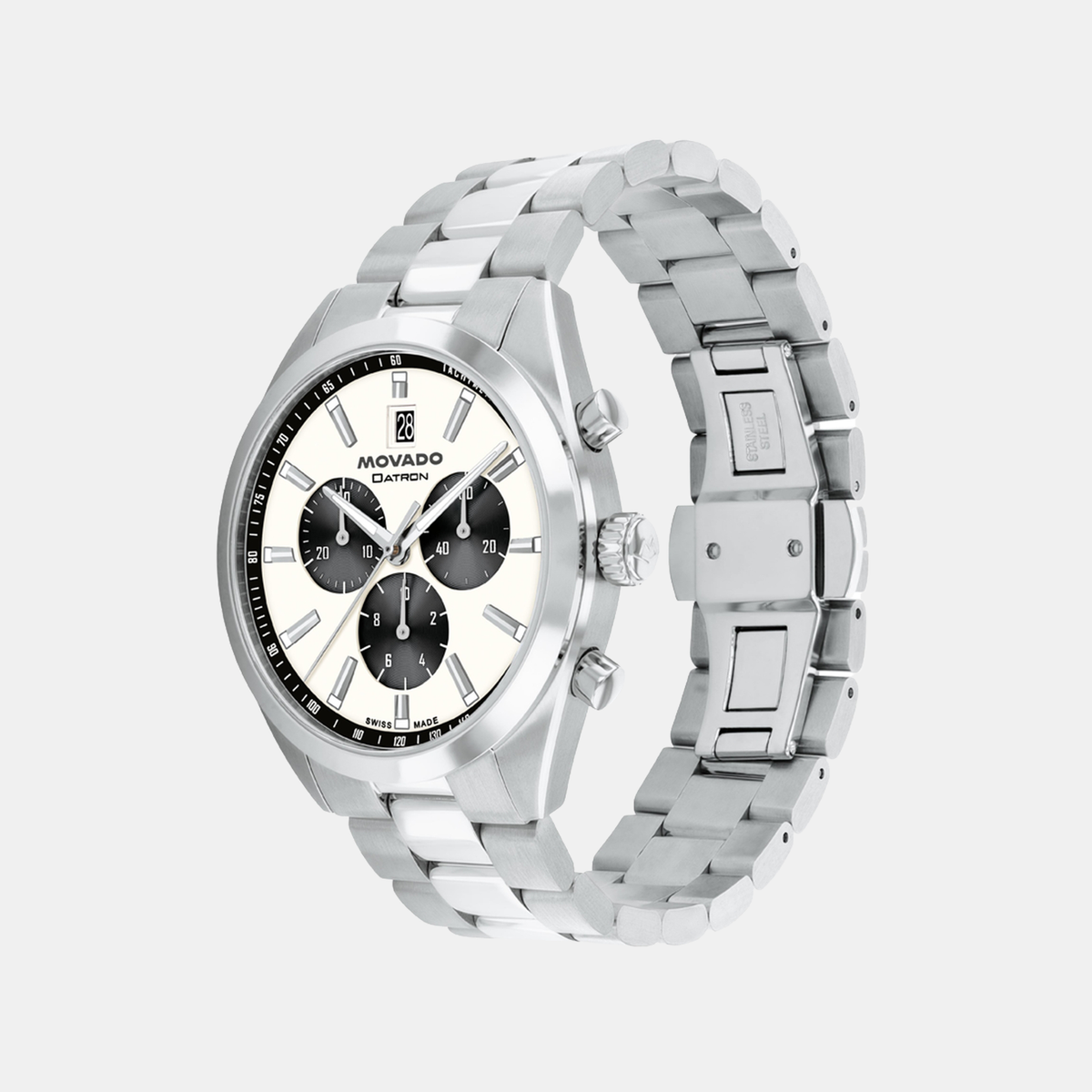 Movado Heritage Datron Men Quartz Ivory Dial Chronograph Stainless Steel Watch 3650197
