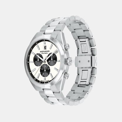 Movado Heritage Datron Men Quartz Ivory Dial Chronograph Stainless Steel Watch 3650197