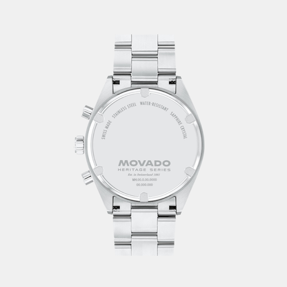 Movado Heritage Datron Men Quartz Ivory Dial Chronograph Stainless Steel Watch 3650197