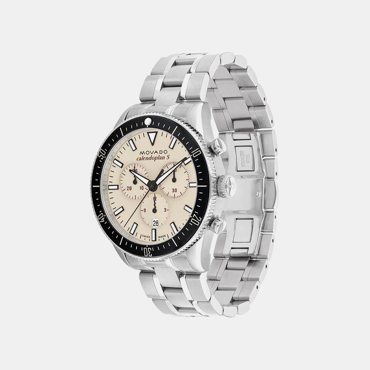 Movado Heritage Calendoplan S Men Quartz Beige Dial Chronograph Stainless Steel Watch 3650204