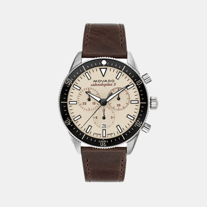 Movado Heritage Calendoplan S Men Quartz Beige Dial Chronograph Stainless Steel Watch 3650205