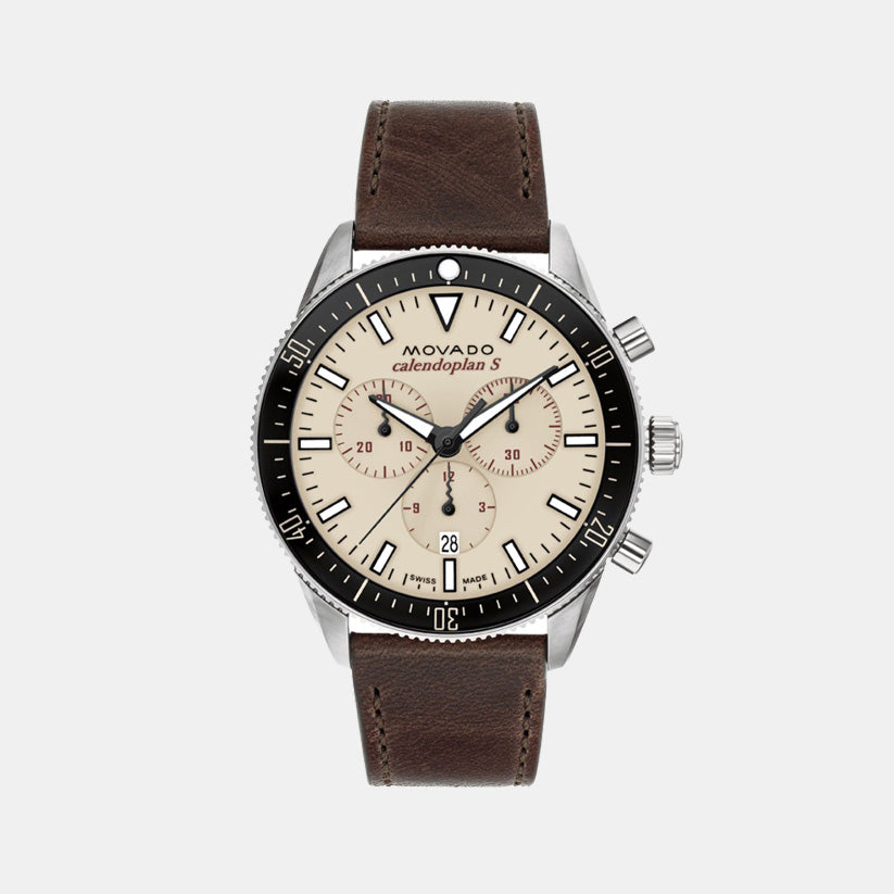 Movado Heritage Calendoplan S Men Quartz Beige Dial Chronograph Stainless Steel Watch 3650205