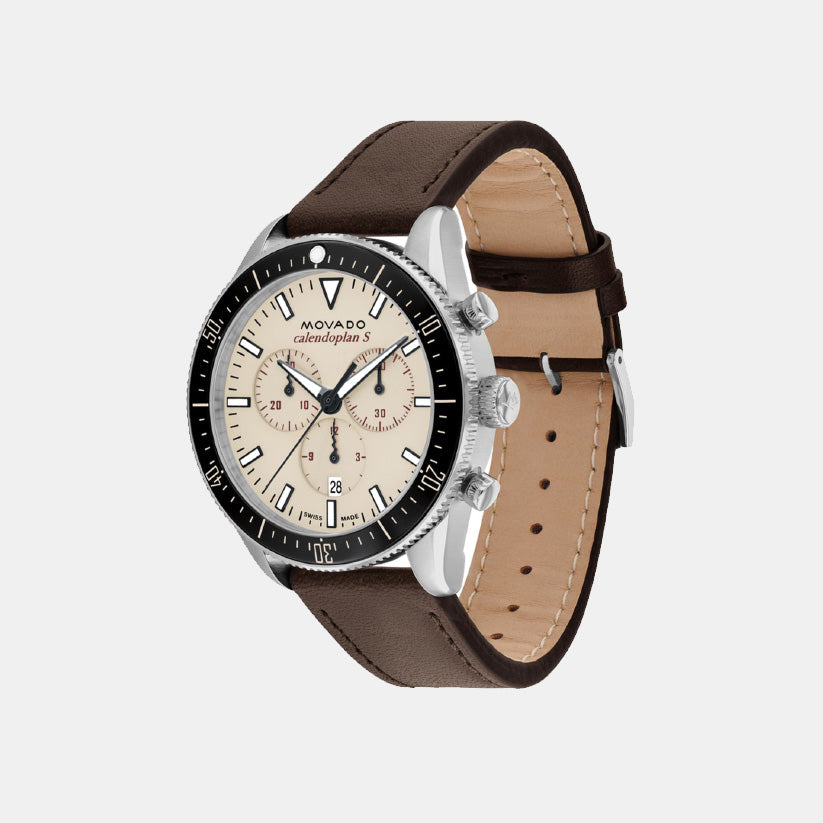 Movado Heritage Calendoplan S Men Quartz Beige Dial Chronograph Stainless Steel Watch 3650205