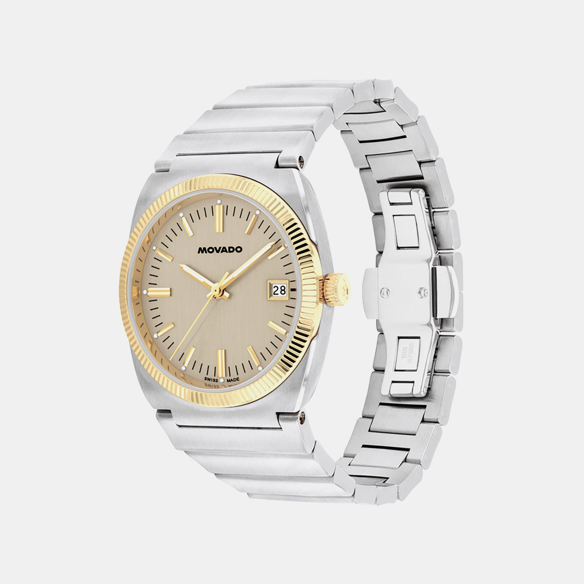 Movado Heritage Ondoplan Men Quartz Grey Dial Analog Stainless Steel Watch 3650216