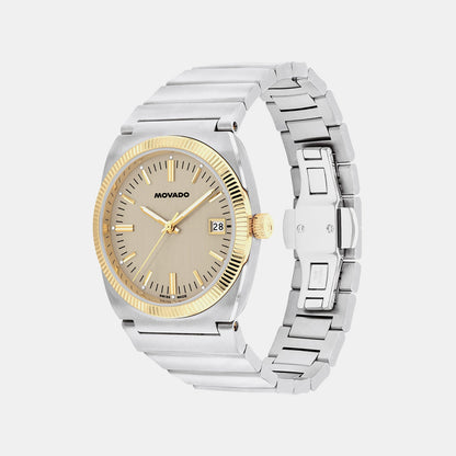 Movado Heritage Ondoplan Men Quartz Grey Dial Analog Stainless Steel Watch 3650216