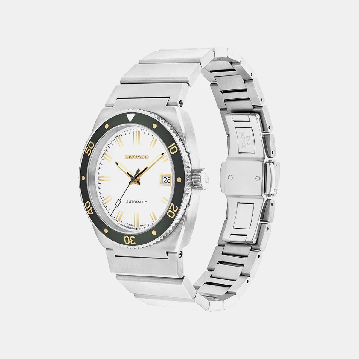 Movado Heritage Ondoplan Men Automatic White Dial Analog Stainless Steel Watch 3650243