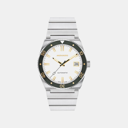 Movado Heritage Ondoplan Men Automatic White Dial Analog Stainless Steel Watch 3650243