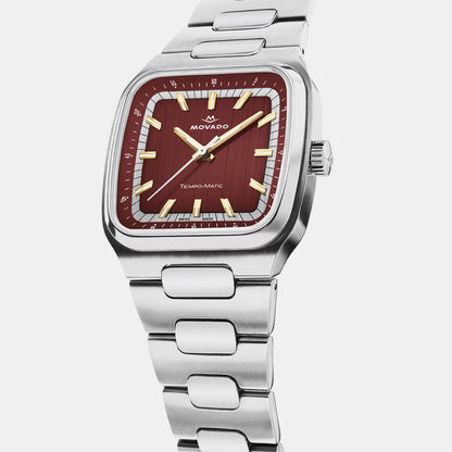 Movado Heritage Tempomatic Men Automatic Red Dial Analog Stainless Steel Watch 3650266