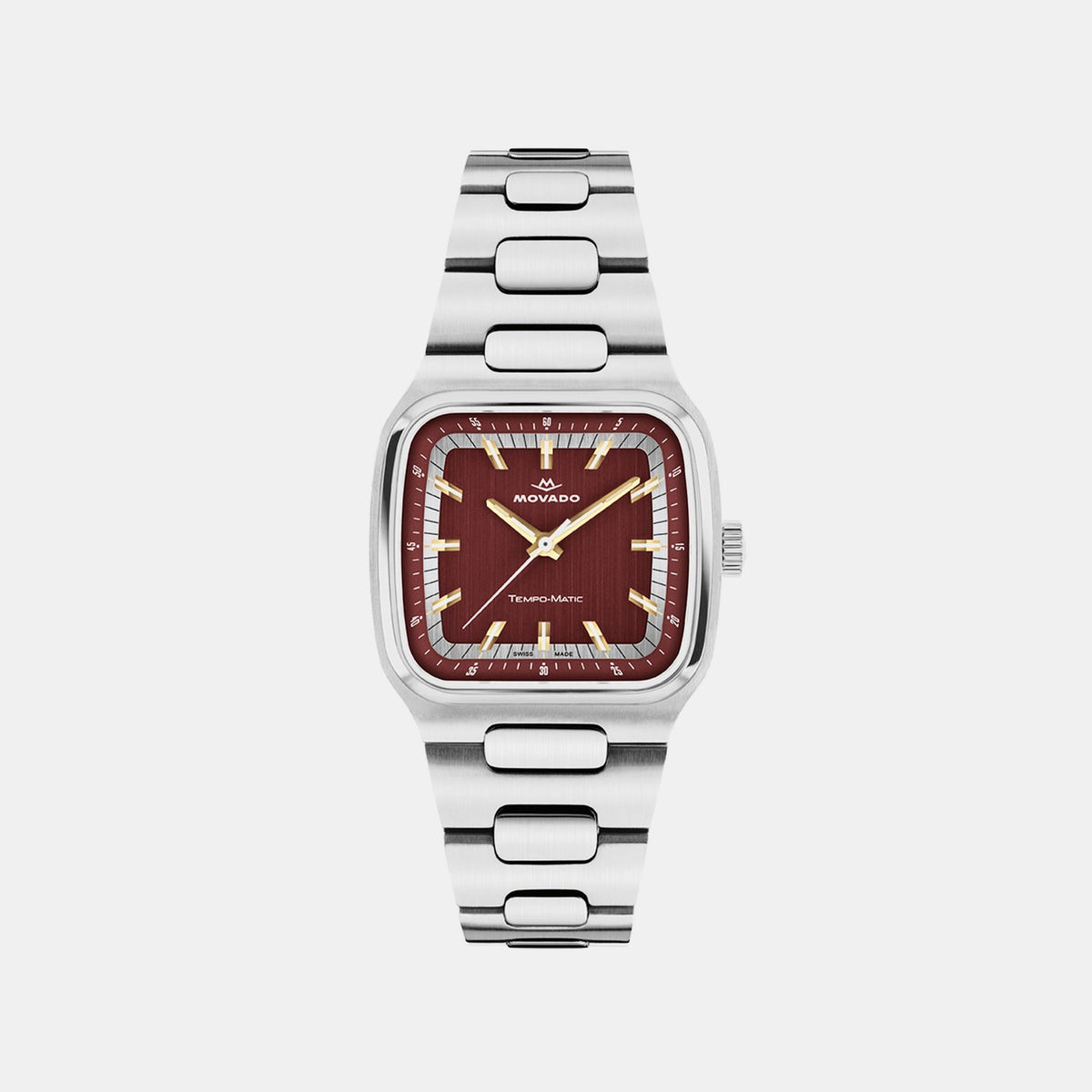 Movado Heritage Tempomatic Men Automatic Red Dial Analog Stainless Steel Watch 3650266