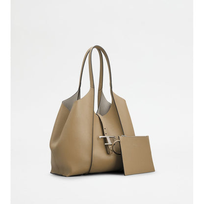 Tods T Timeless Shopping Bag In Leather Small Beige