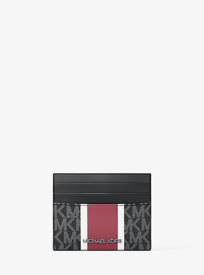 Cooper Striped Signature Logo Card Case Cherry Cherry