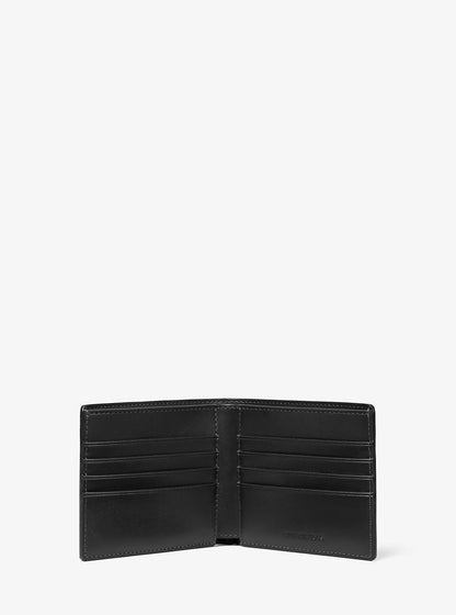 Pebbled Leather Billfold Wallet and Signature Logo Card Case Gift Set Black Black
