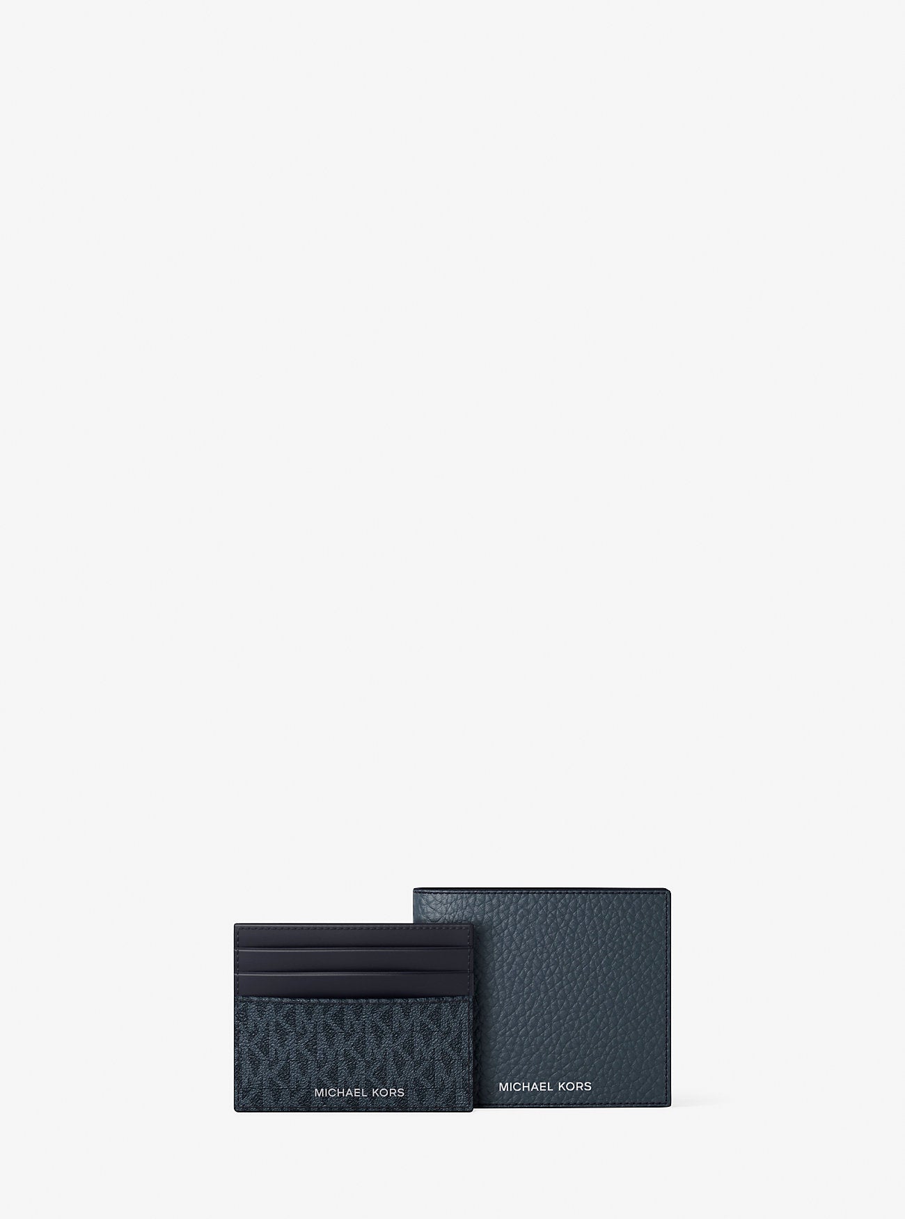Pebbled Leather Billfold Wallet and Signature Logo Card Case Gift Set Admrl-Plblue Admrl-Plblue