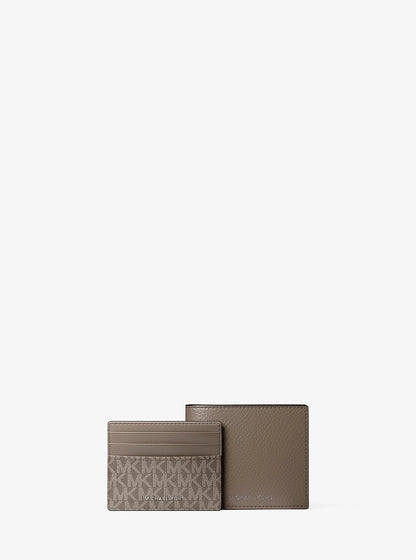 Pebbled Leather Billfold Wallet and Signature Logo Card Case Gift Set Mushroom Mushroom