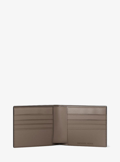 Pebbled Leather Billfold Wallet and Signature Logo Card Case Gift Set Mushroom Mushroom