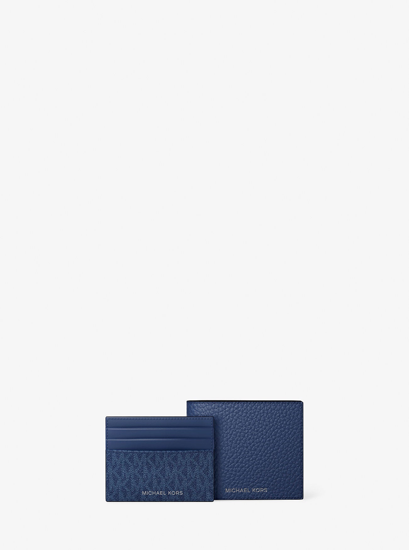 Pebbled Leather Billfold Wallet and Signature Logo Card Case Gift Set Galaxy Blue Galaxy Blue