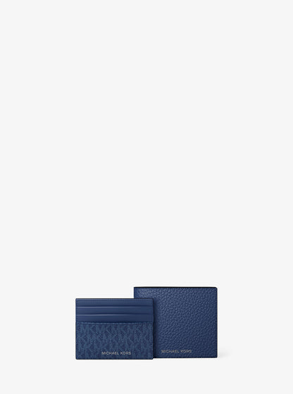 Pebbled Leather Billfold Wallet and Signature Logo Card Case Gift Set Galaxy Blue Galaxy Blue
