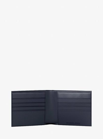 Pebbled Leather Billfold Wallet and Signature Logo Card Case Gift Set Navy Navy