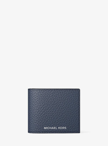 Pebbled Leather Billfold Wallet and Signature Logo Card Case Gift Set Navy Navy