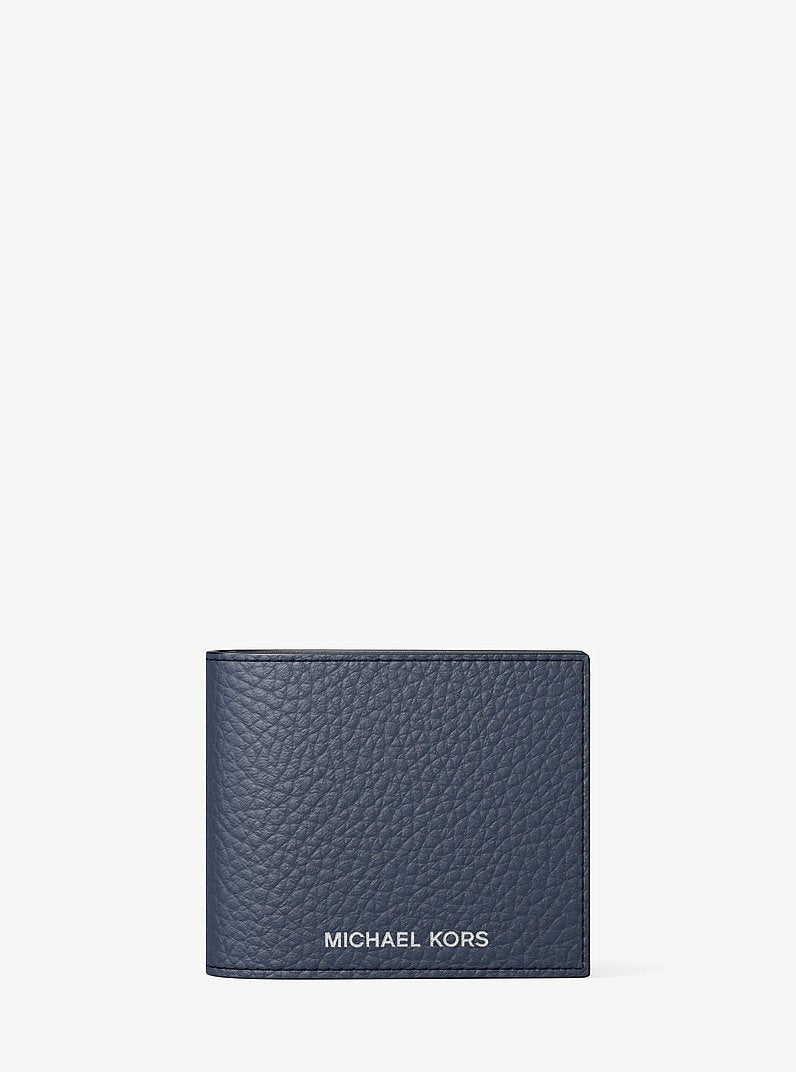 Pebbled Leather Billfold Wallet and Signature Logo Card Case Gift Set Navy Navy