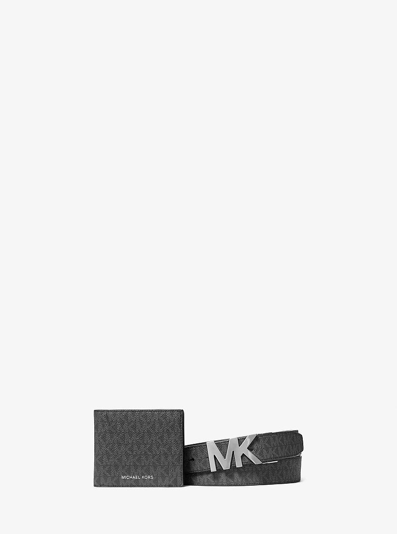 Signature Logo Wallet and Reversible Belt Gift Set Black Black