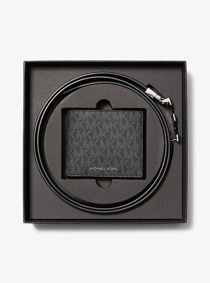 Signature Logo Wallet and Reversible Belt Gift Set Black Black