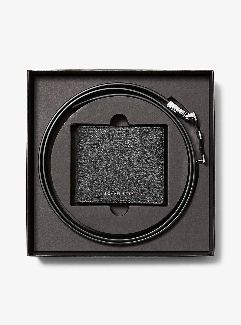 Signature Logo Wallet and Reversible Belt Gift Set Black Black