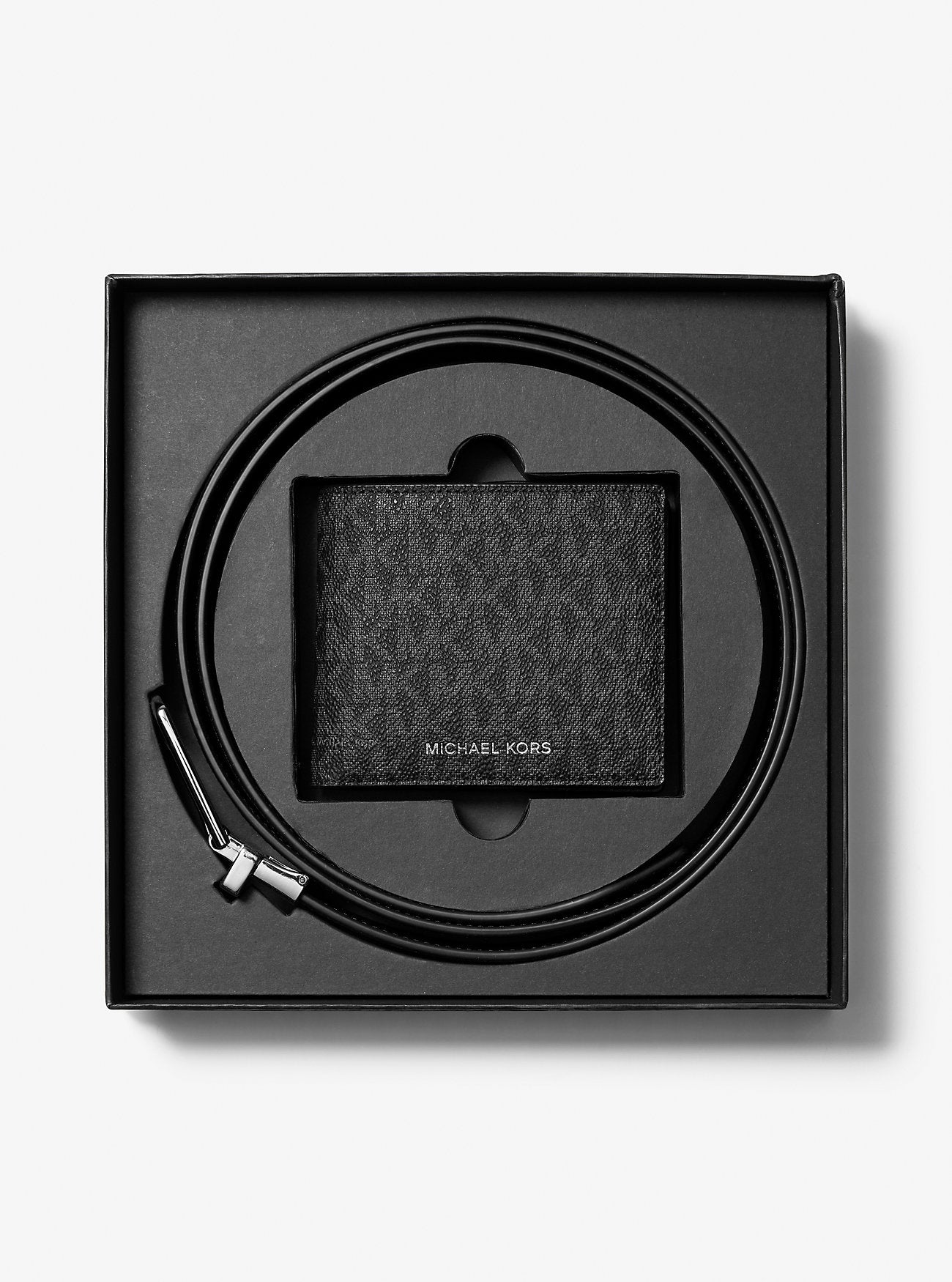 Signature Logo Billfold Wallet and Belt Gift Set Black Black