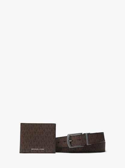 Signature Logo Billfold Wallet and Belt Gift Set Brown-Black Brown-Black