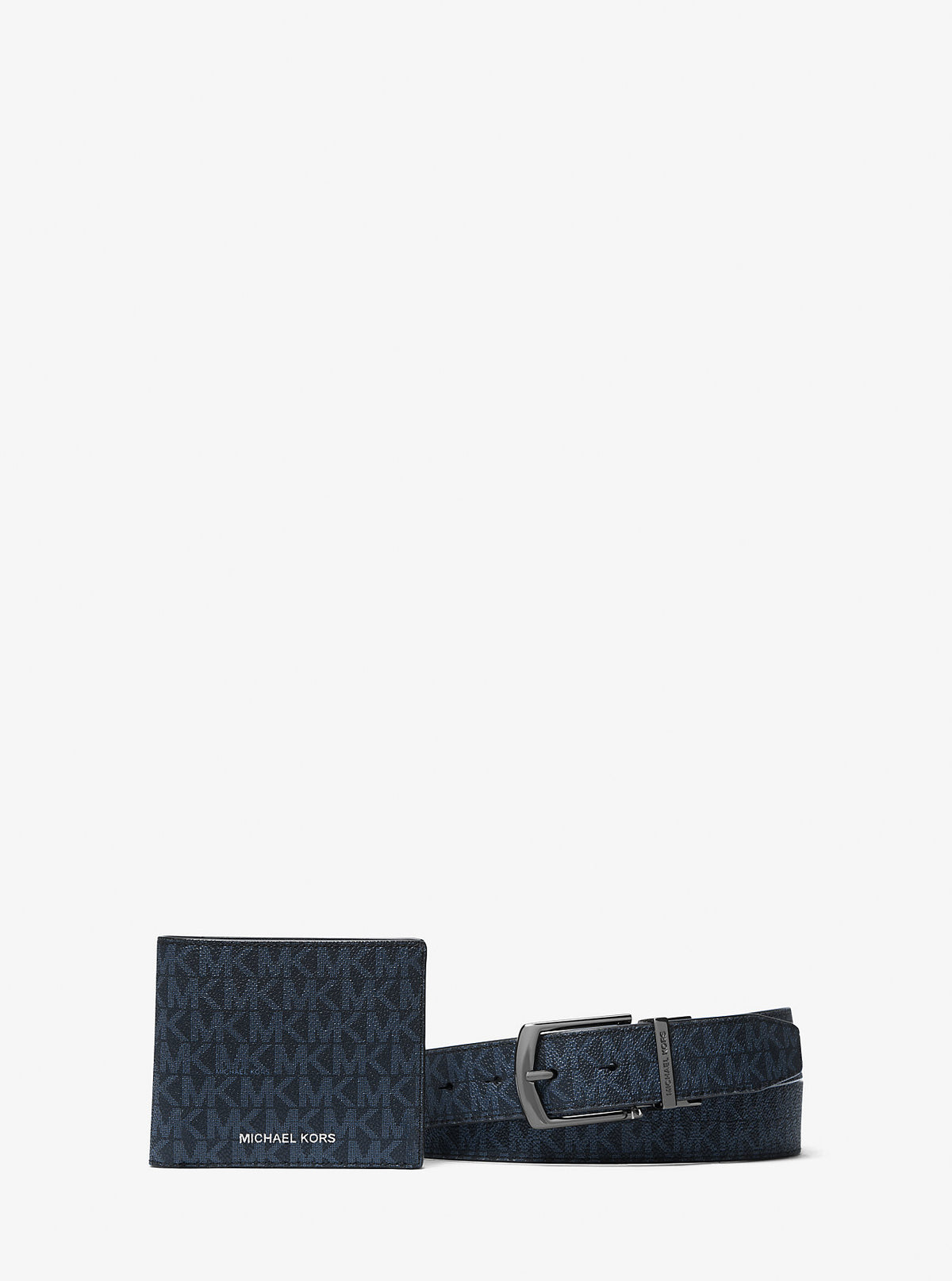 Signature Logo Billfold Wallet and Belt Gift Set Admrl-Plblue Admrl-Plblue
