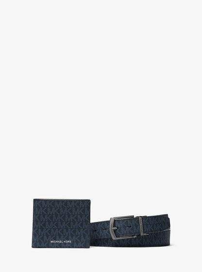 Signature Logo Billfold Wallet and Belt Gift Set Admrl-Plblue Admrl-Plblue