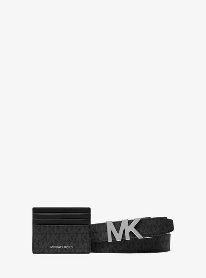 Signature Logo Card Case and Belt Gift Set Black Black