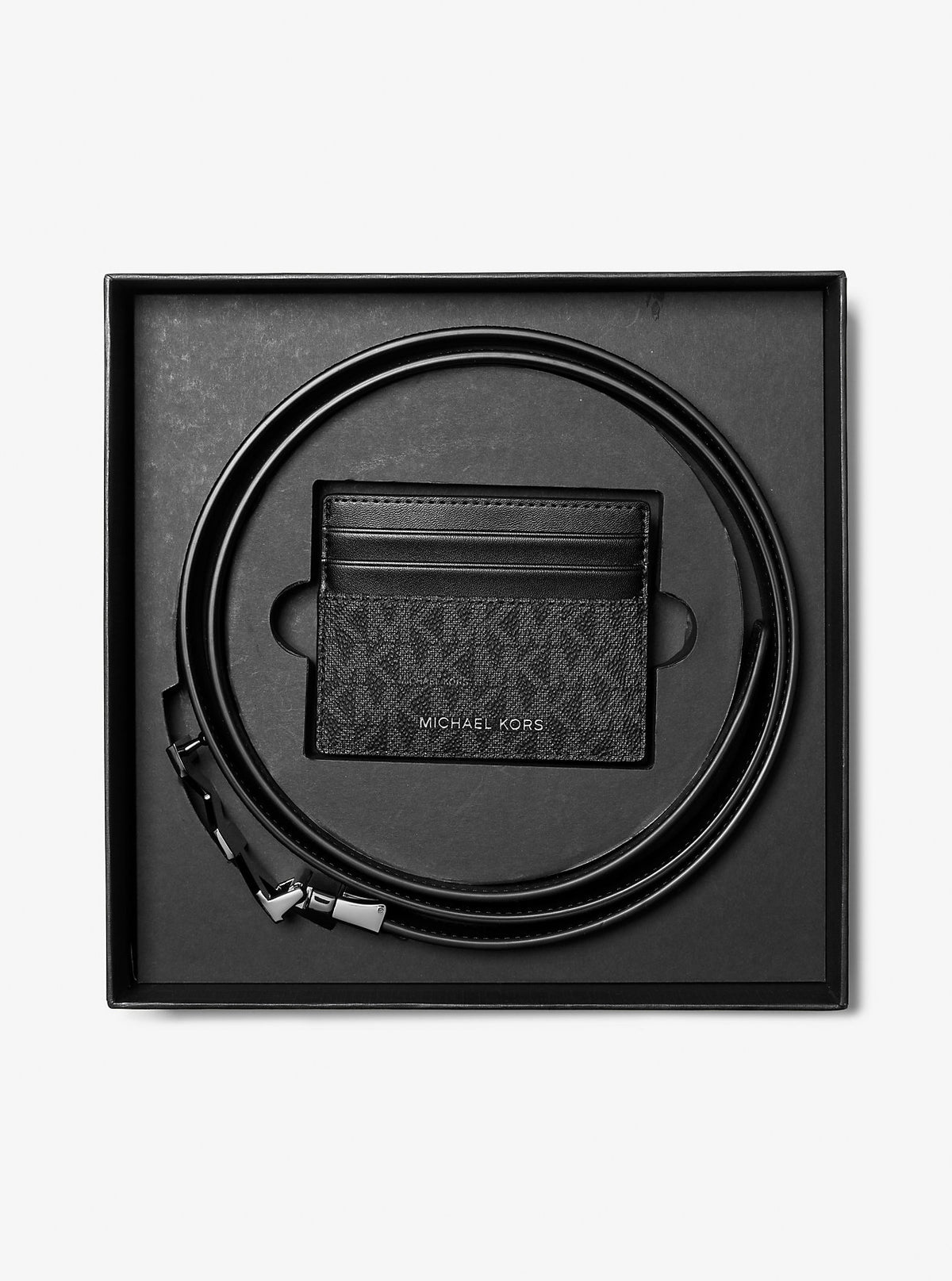 Signature Logo Card Case and Belt Gift Set Black Black