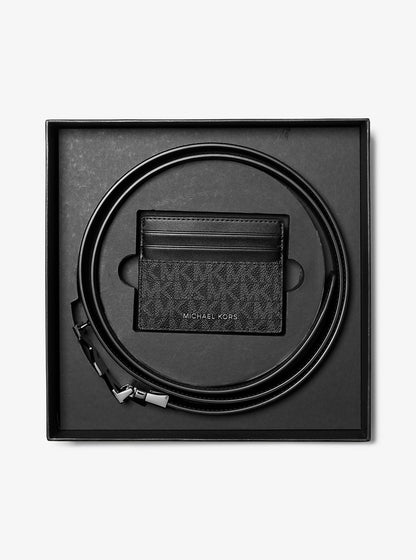 Signature Logo Card Case and Belt Gift Set Black Black